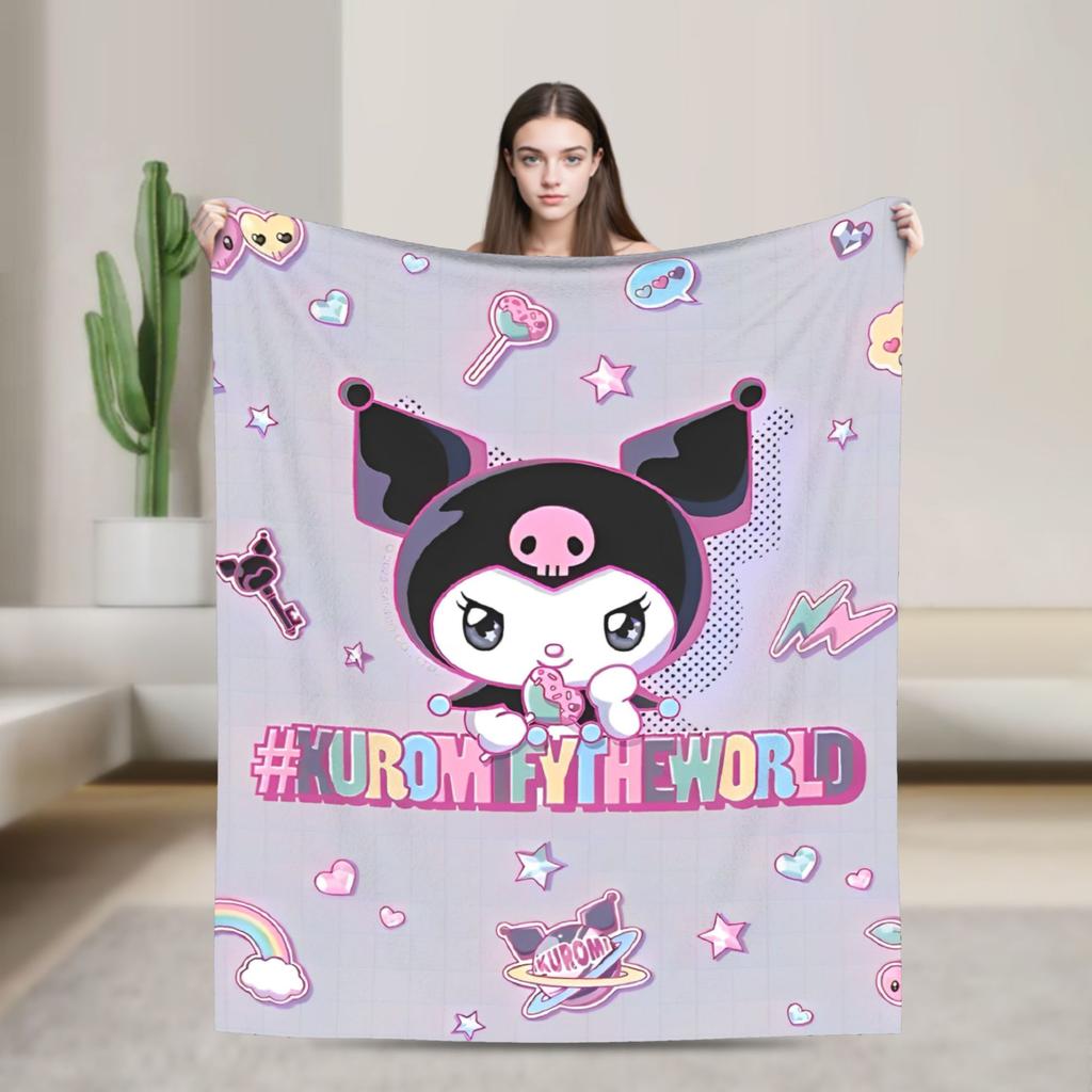 Purple Kuromi Blankets Kawaii Cartoon Wool Awesome Breathable Throw Blankets for Bedspread Autumn/Winter