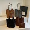 Wildleder Nähgarn Retro Damen Umhängetaschen Lässig Vielseitig Einfarbig Hohe Kapazität Handtasche Tote KTY
