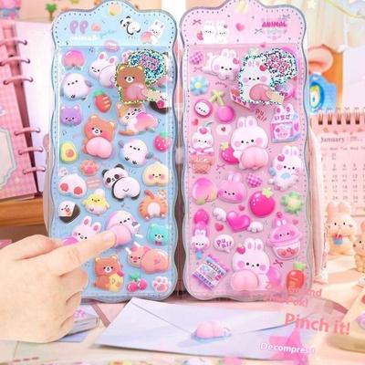 Kawaii Cartoon 3D Furz Pfirsich Stereo Aufkleber Stereoskopische Liebliche Tiere Stressabbau Aufkleber DIY Deko Aufkleber Zubehör