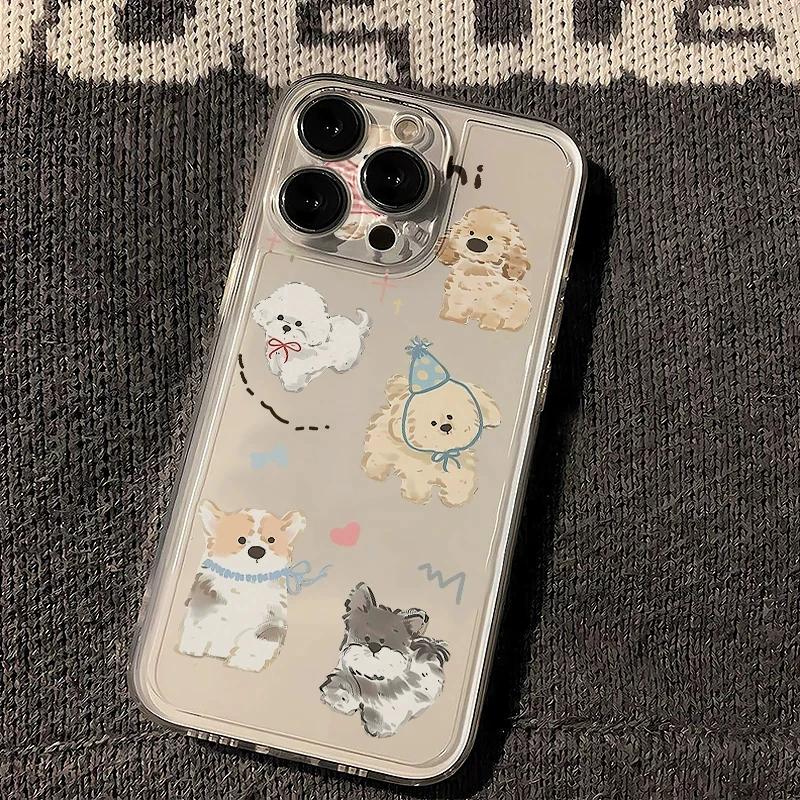 Coque de téléphone transparente Collage de chiots mignons, Coque souple antichoc Kawaii pour chien pour iPhone