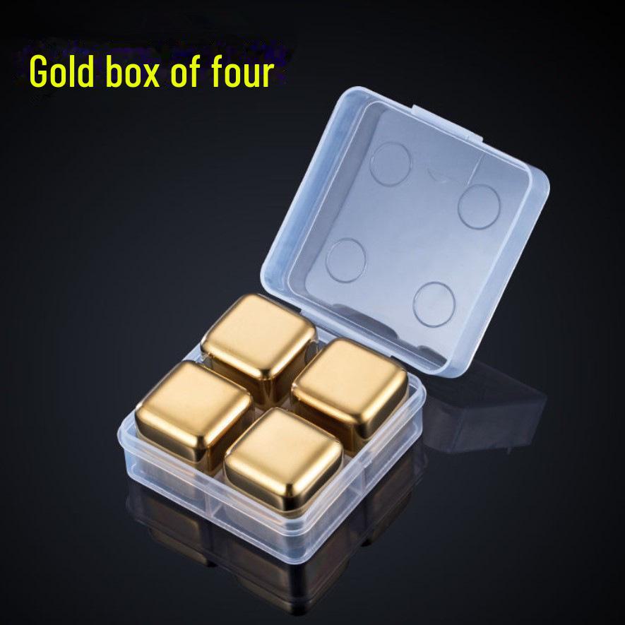 Gold Stainless Steel Whiskey Ice Cubes Set - Metal Quick-Freeze 304 Steel for Whiskey, Wine, and More