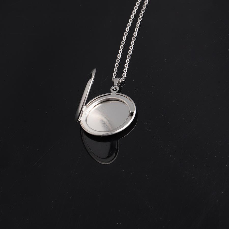 316L Mirror Stainless Steel Glossy Round Photo Box Necklace Photo Geometric Photo Box Necklace 45CM Female