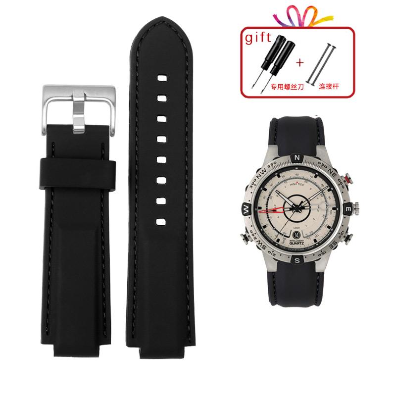 For Men's Timex E-tide Compass T2N720 T2N721 TW2T76300 Waterproof Soft Silicone Rubber Watchband  Strap with Tools Screw Pins