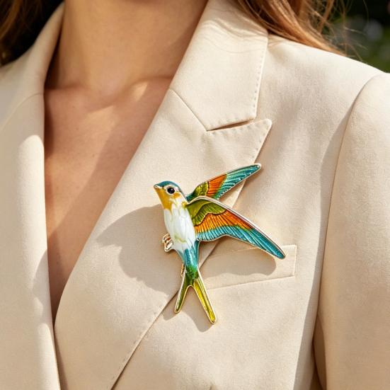 Enamel Swallow Brooch Men Women Oil Dripping Bird Lapel Pin Sweater Cardigan Coat Business Suit Clothing Jewelry Accessories