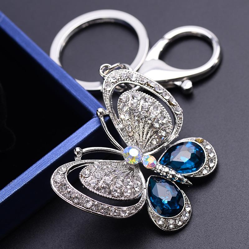 EASYA Red Blue Big Rhinestone Butterfly Keychain Chaveiro Cute Fashion Crystal Insect Charm Pendant Handbag Accessories Key Ring