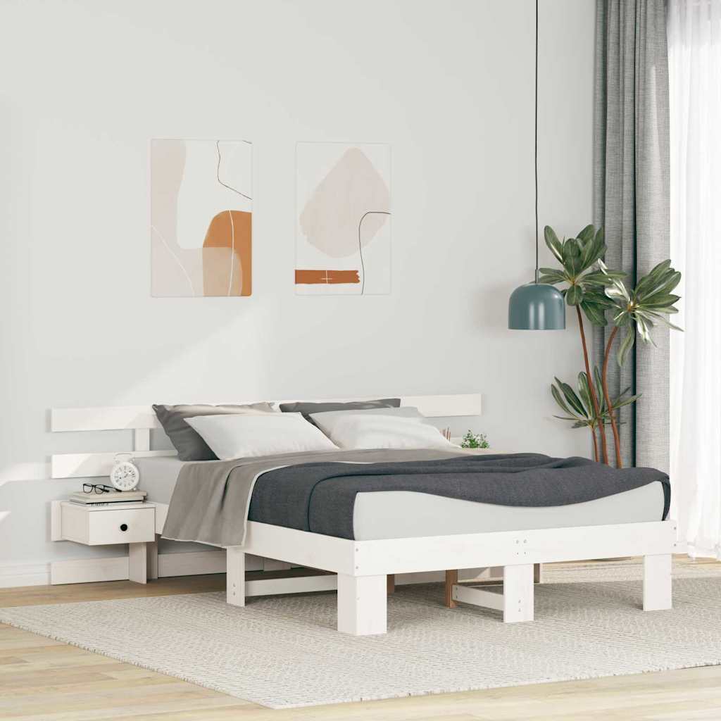 Bed Frame with Headboard White 120 X 190 Cm Solid Pine Wood