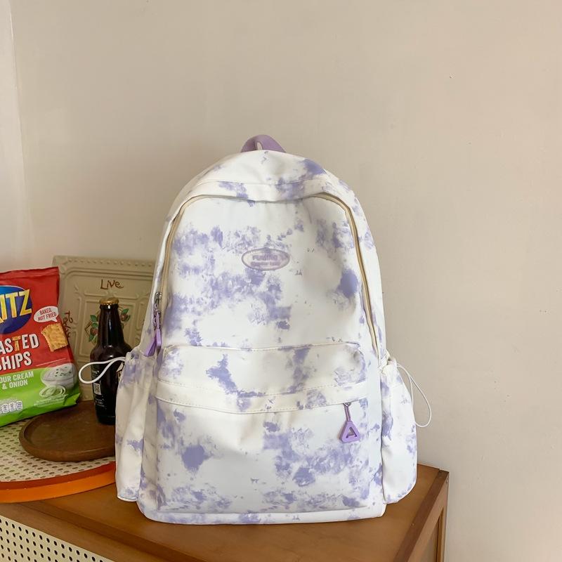 Schoolbag New Ins Tie-dye Schoolbag Women's Korean Version Lightweight Backpack Junior High School Girl Backpack Large Capacity Light