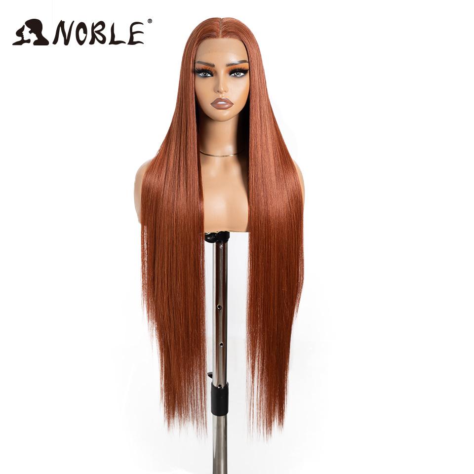 38 Inch Long Straight Synthetic Lace Front Wig Dark Brown Heat Resistant Lace Frontal Wig Natural Looking Glueless Wig For Women