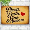 Metallschild Italienische Küche - "Pizza. Pasta. Vino & Amore." Vintage Aluminium-Dekoration für Ess- und Barbereiche