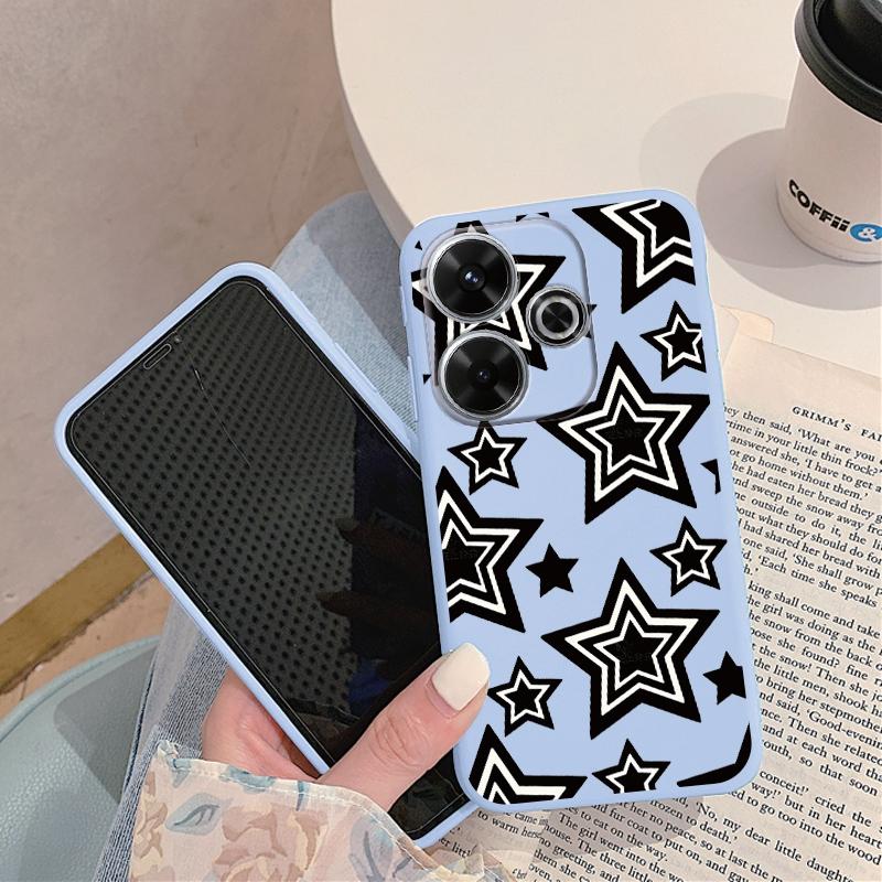 Weiche Silikonhülle mit coolem Sternendruck für Samsung A55 A35 M35 S24 Xiaomi Redmi Note 13 Pro 14 Poco C65 iPhone Huawei Honor Realme Kamera Stoßfeste Abdeckung