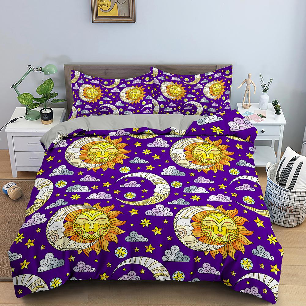 Bohemian Duvet Cover Set Universe Sun and Moon Themed Polyester Comforter Cover King Queen Full Size for Kids Boys Bedding Set