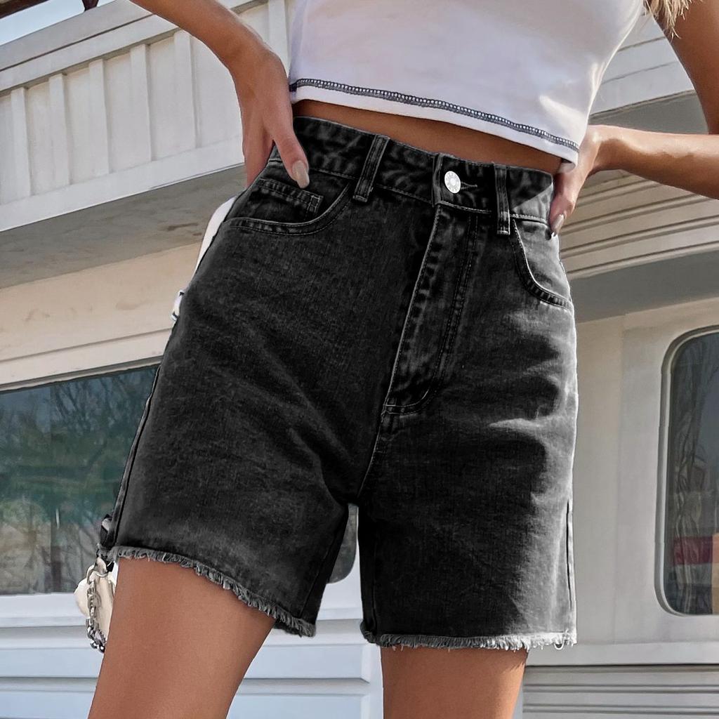 Sommar Damjeansshorts Hög midja Casual Chic Lös Jeansshorts för kvinnor Denimshorts Dam