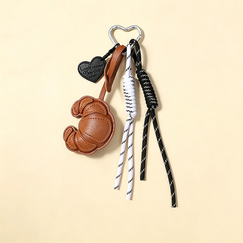 Yogodlns Lovely Hanger Pu Leather Croissant Pendant Fashion Bag Charm Heart Shaped Bag Decoration Bag Accessory Gift