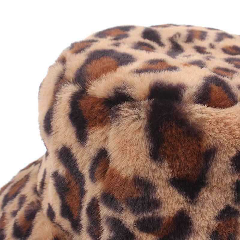 New Velvet Hat for Women In Autumn and Winter Korean Retro Leopard Print Fisherman Hat Casual Versatile Bucket Hat Sunbath Hat