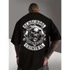T-shirt | Vintage Casual Men's T-shirt, Streetwear Micro-stretch Fabric Playful Design | Criminal Skull with Horns And Banner Design Suitable