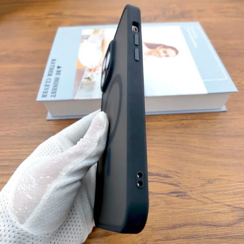 Magnetic Matte Case For iPhone 15 14 13 12 11 Pro Max iPhone15 15Pro 14Pro For Magsafe Mag Safe Wireless Charge With Lens Covers