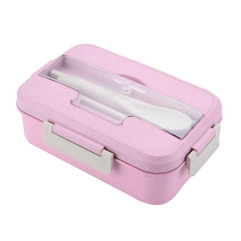 Wheat Straw Bento Lunch Box with Cutlery - Portable, Sealed, Compartmented for Students & Office Workers