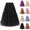 Women's Fashion Casual Solid Color High Waist Ruffle Splicing Mesh Half-body Skirt