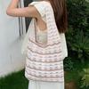 Knitted Large Capacity Stripe Pattern Crochet Tote Bag Beach Vacation Women's Hollow Shopping Shoulder Bags KTY
