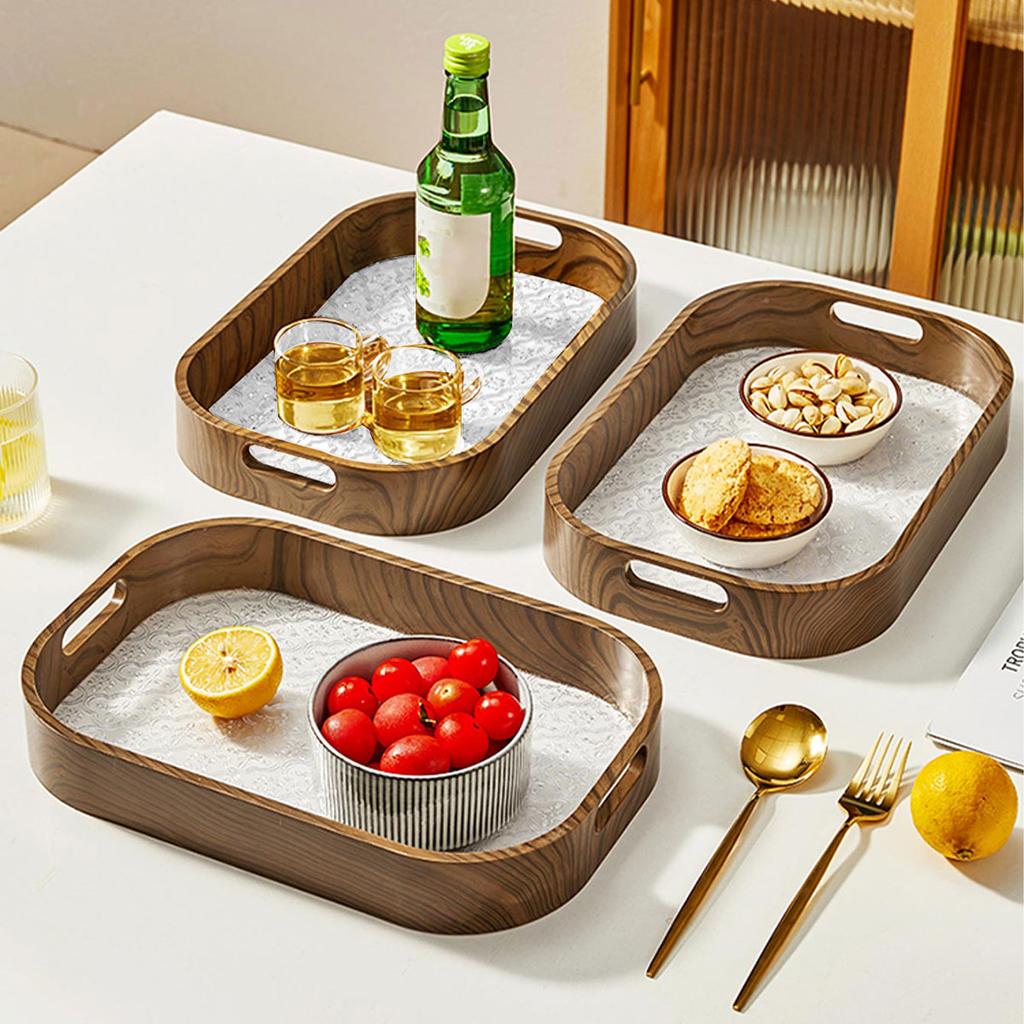 Plastic Serving Tray Imitation Wooden Storage Tray Fruit Dessert Plate Retro Begonia Flower Organizer Tray Tea Tray