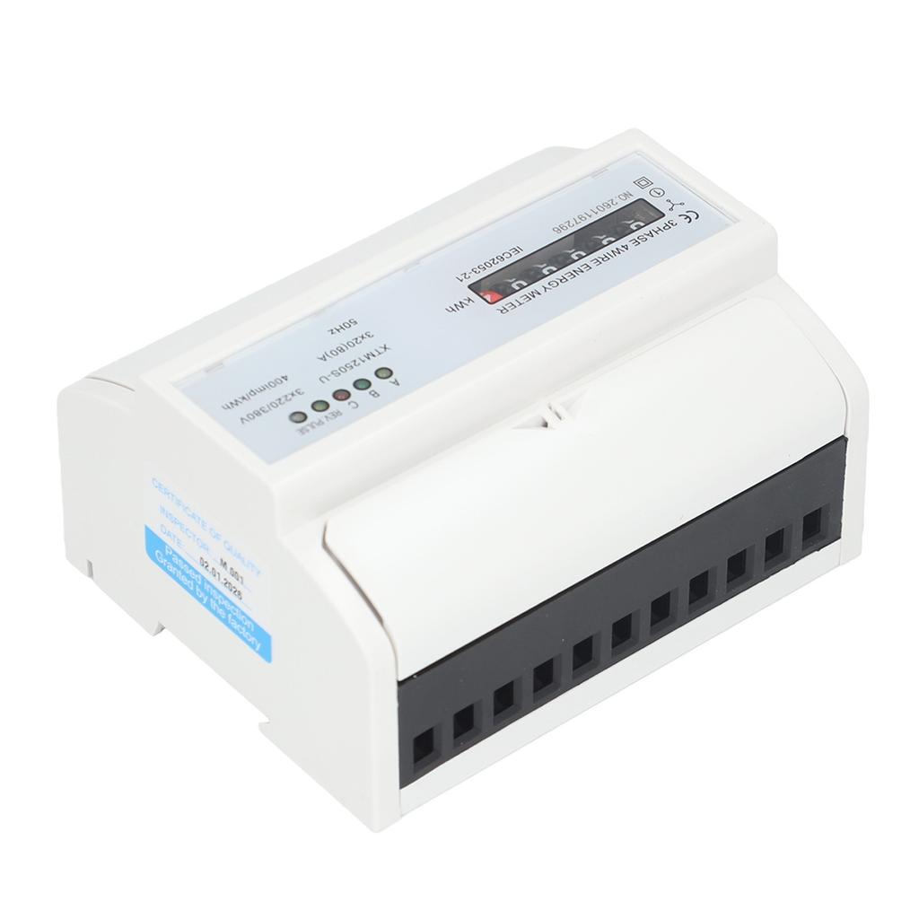 3 Phase Electric Meter DIN Rail Energy Meter 3 Phase KWh Meter 20(80)A 4 Wire Three phase LCD Rail Meter with Anti Interference High  for Indoor Fixe
