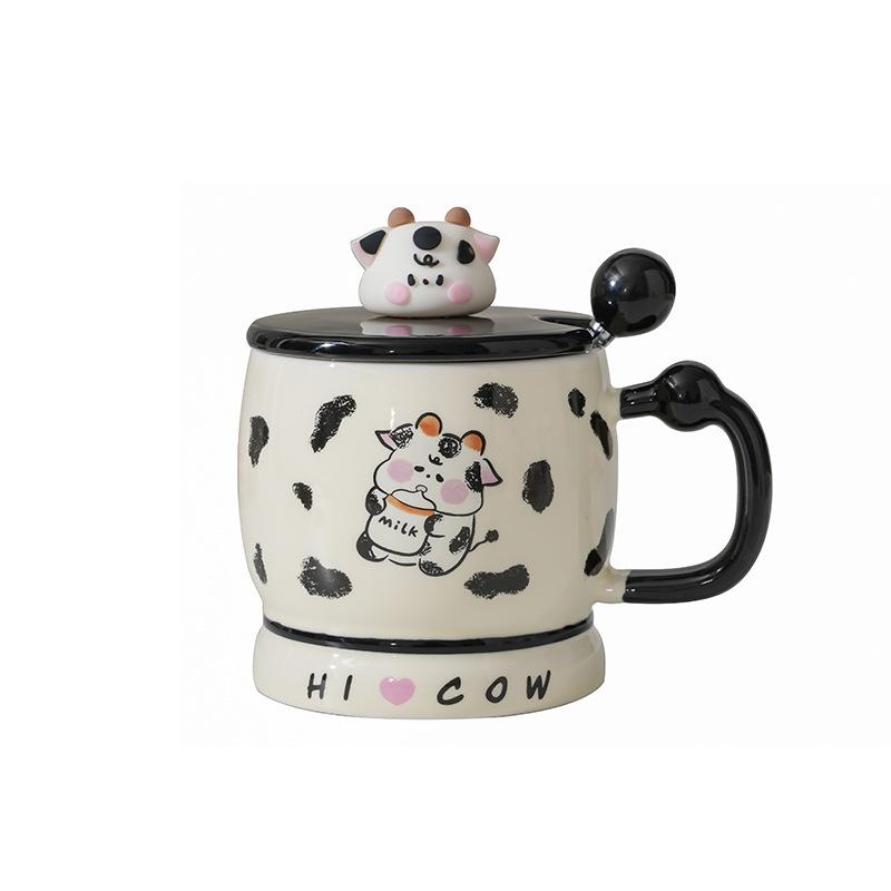 Cute Girl Heart Cow Mug With Lid Office Water Cup Girl High Value Household Coffee Cup Ceramic Cup