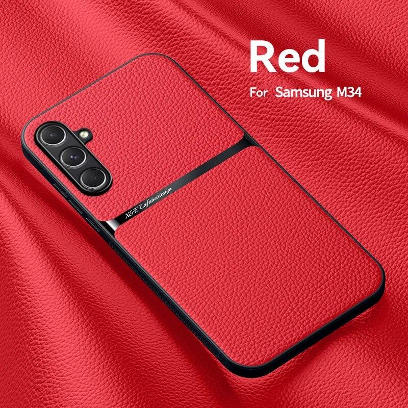 Para samsung galaxy m34 5g caso suporte magnético do carro casos de telefone de couro para samsung m34 m 34 5g SM-M346B à prova de choque capa traseira