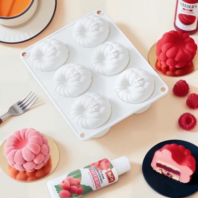 6 Cavity Fruit Mold Silicone for Raspberry Mousse Cake Unique Dessert Bakeware for Birthday Celebration Baking