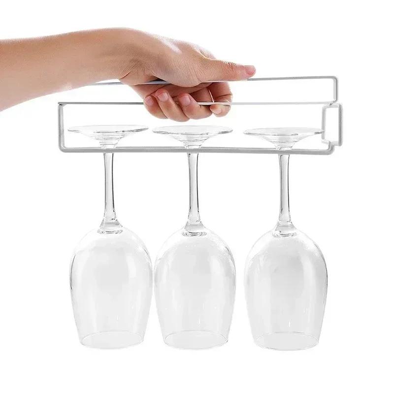 Kitchen Household Solid Color Storage Rack Iron Wine Rack Glass Hanging Rod Hanger Stainless Steel Wine  Paper Roll Rack
