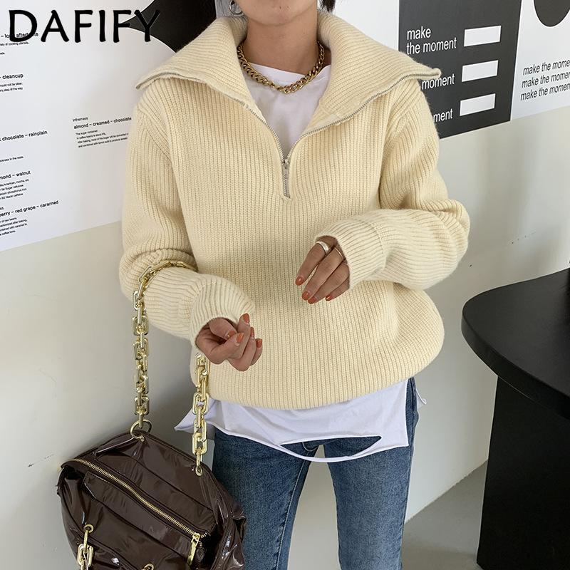 DAFIFY Dam Mode Casual Höst Vinter Enfärgad Tryck Långärmad POLO Hals Tröjor