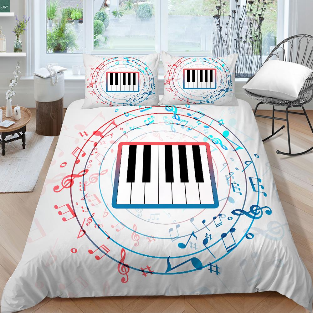 Musical Instrument Pattern Bedding Set Double Bed Quilt Cover Pillow Case Home Bedding AUKing Full Size Home Decoration