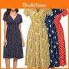V Women Neck Boho Floral Midi Dress Short Sleeve Summer Beach Casual Sundress