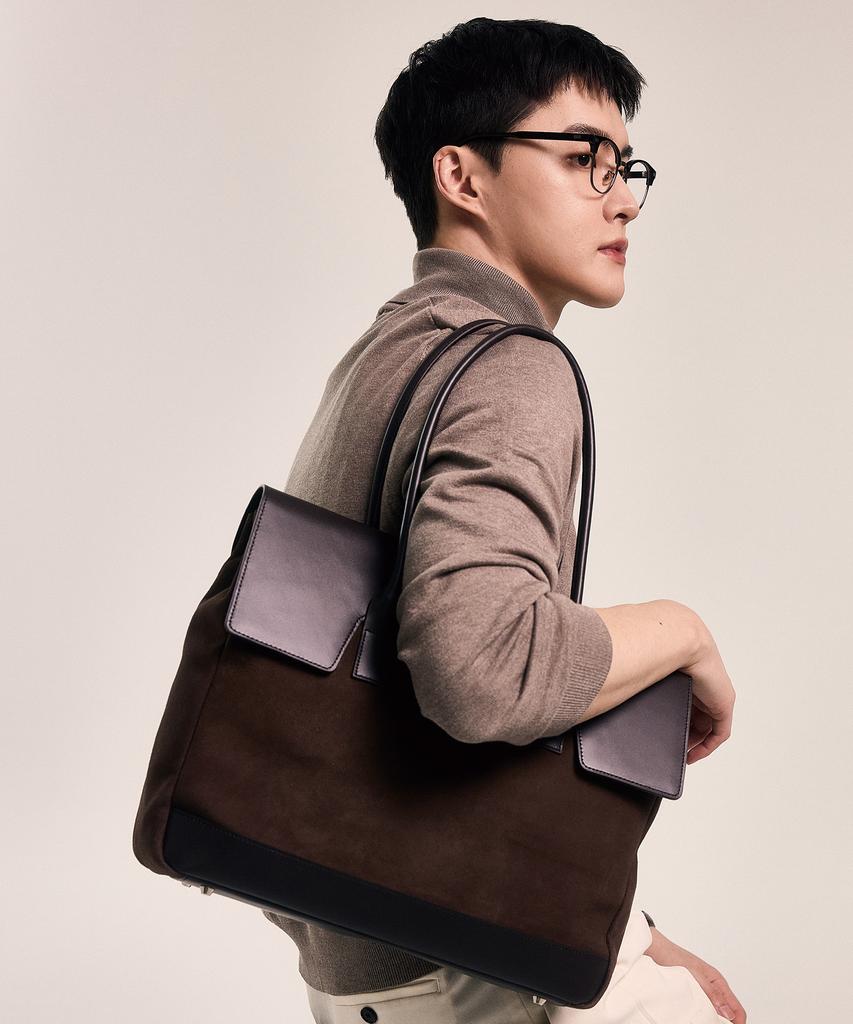 Bedford11Th Polygon Large Flap Tote [Brown Suede Special]