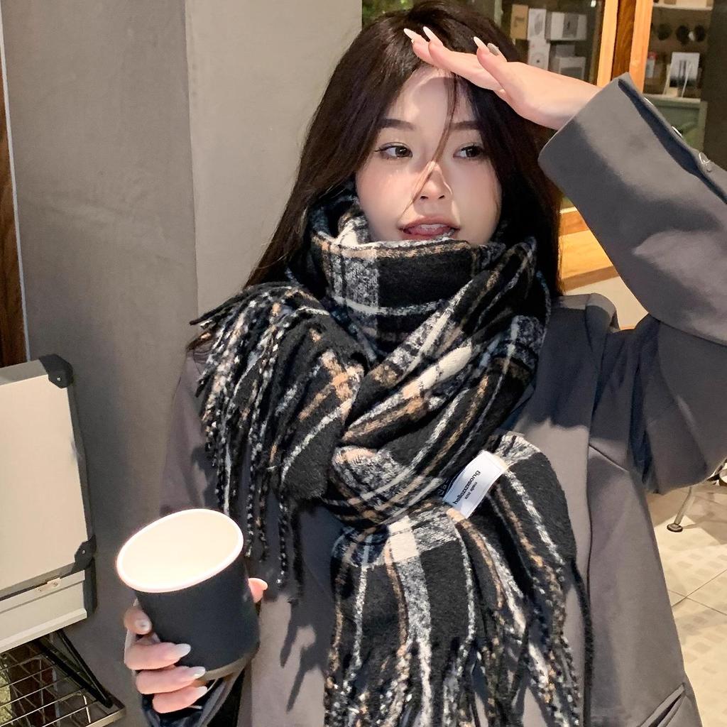 Women's Red Plaid Scarf Shawl - High-End Korean Style, Versatile, Warm, Imitation Cashmere