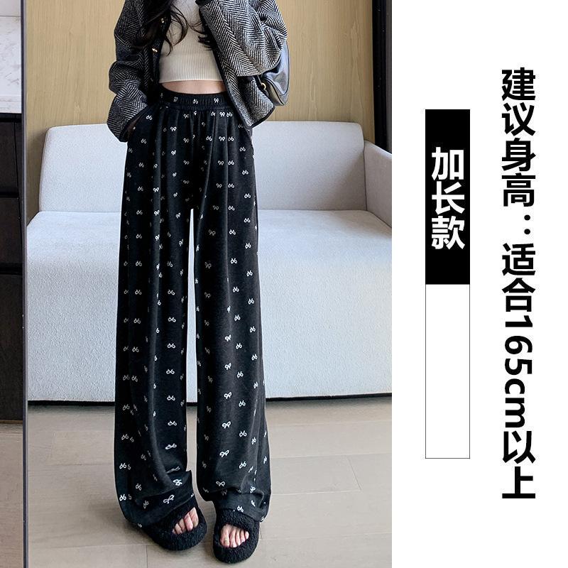 Grey bow sweatpants women's spring and autumn new high-waisted straight lazy wind small drape wide-leg pants