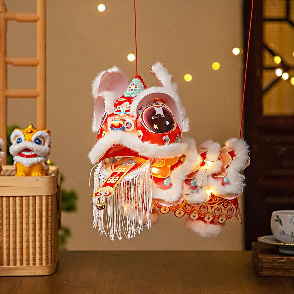 Ancient Style Lion Dance Lantern Paper DIY Material Package Chinese New Year Lantern with Tassel Blessing Luminous Lantern