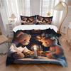 Set de lenjerie de pat cu ursuleț de pluș anime, 3 bucăți - Include o husă de pilotă și două fețe de pernă (Fara Core) - Perfect pentru Decorarea Dormitorului și a Camerei de Oaspeți,