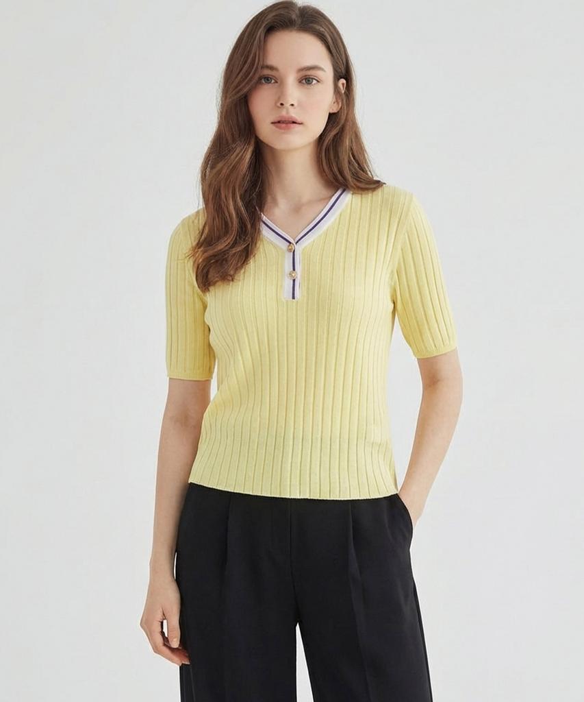 MESENSE V-Neck Short Sleeve Knit_Mb45Knm611Z