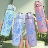 1PC Light Blue Branch Floral Line Art 750ml Color Plastic Sports Water Bottle Leakproof Flip Straw Lid Suitable for Sports Office Home Use