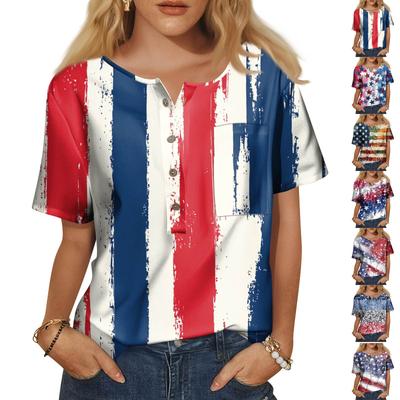 Women's Fashion Casual Short Sleeve Print Round Neck Pullover Top Blouse