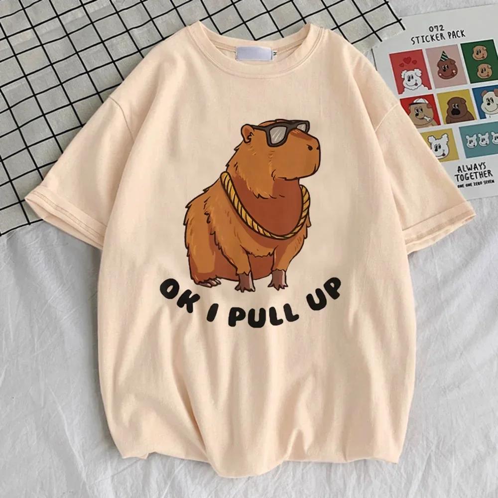 Apaļš kakla T-krekls Jauki topi Sieviešu apģērbi Kapibara Kapibara Sieviešu mode Kawaii apģērbi T-krekli