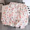 Homewear Flower Print V-neck Women's Pajamas Set Soft Two-piece Pajamas Set Sweet Casual Autumn New Sleepwear
