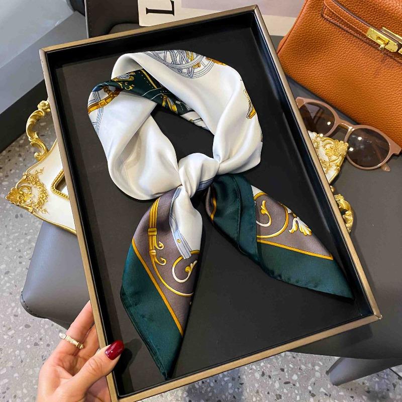 New Striped Silk Scarf Simulation Silk Small Square Scarf Simple Fashion Professional Scarf Silk Scarf Square Scarf High-end Matching