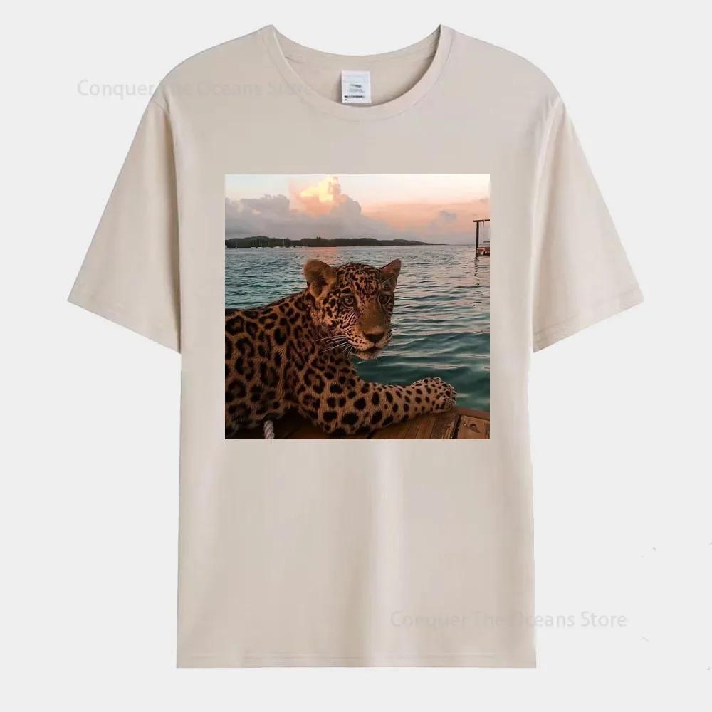 Heren T-shirt met luipaardprint Street Los Casual Korte Mouwen Zomer Ademend Katoen van Hoge Kwaliteit Streetwear Dames Tops