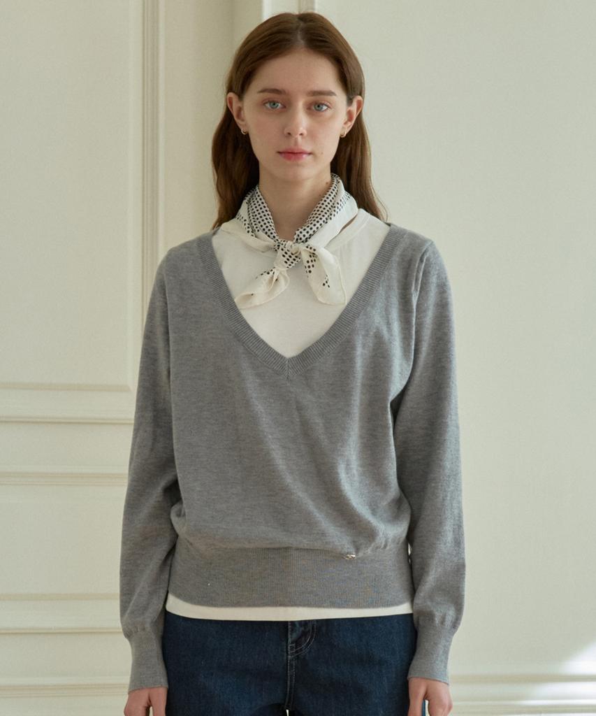 Hillioteu Deep V-Neck Sleeveless Knit Set_Melange Gray