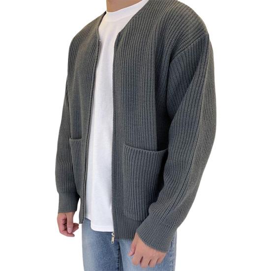 Men Cardigan Sweater Solid Color Full Zip Up Casual Sweater Warm Knitwear Jacket