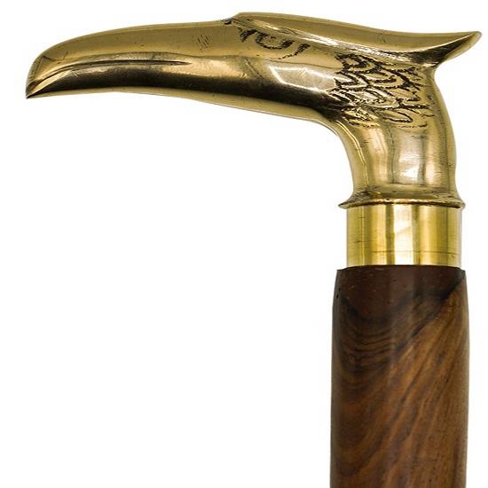 Wood Walking Stick with Brass Handle - Eagle Design -36 Inch Size For All Age Group