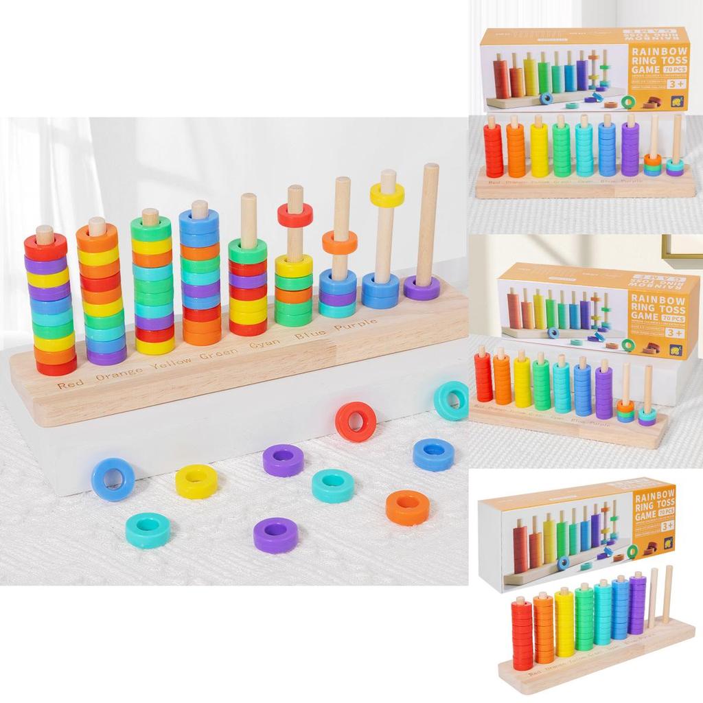 Holz Regenbogen Ringe Spiel Für Kinder Farberkennung Und Hand-Auge-Koordination Entwicklung