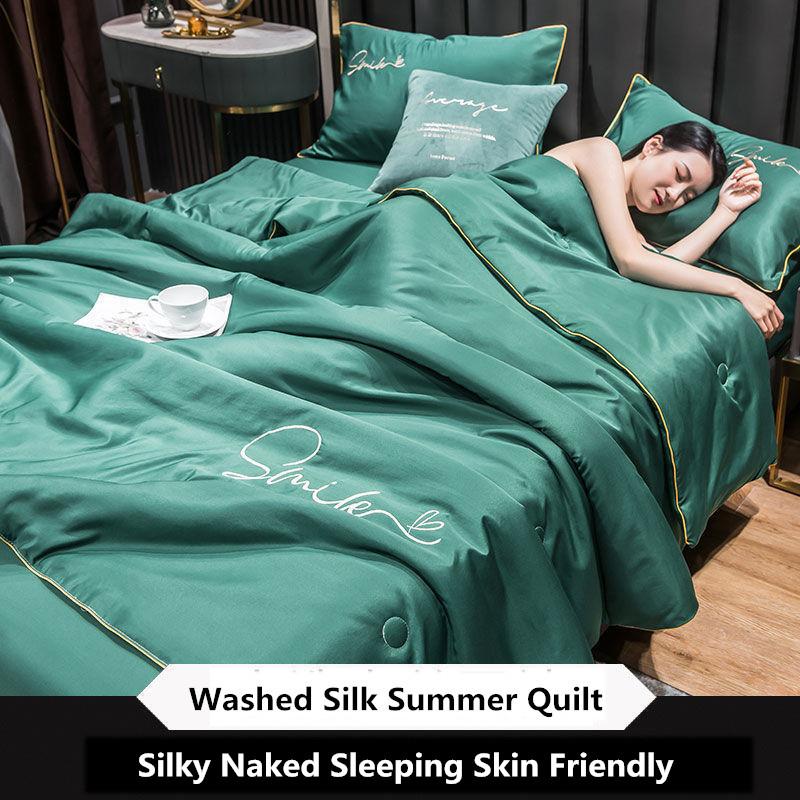 New Washed Ice Silk Naked Sleep Air Conditioning Summer Cool Quilt Single Double Spring And Autumn Thin Bedding No Pillowcase