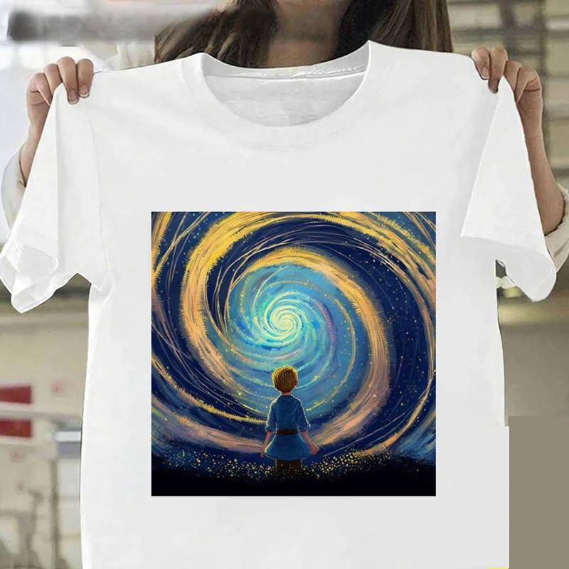 Van Gogh Der kleine Prinz Kunst Ölmalerei Mode Damen T-Shirts Harajuku Kleidung Kurzarm Sommer Tees Lässige O-Ausschnitt Tops